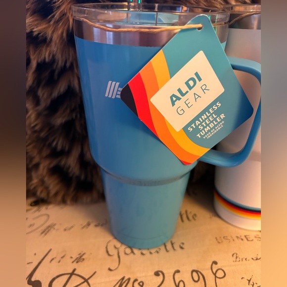 ‼️SOLD‼️ Four ALDI Gear Stainless Steel Tumblers with Straws NWT Blue & White - Picture 4 of 13